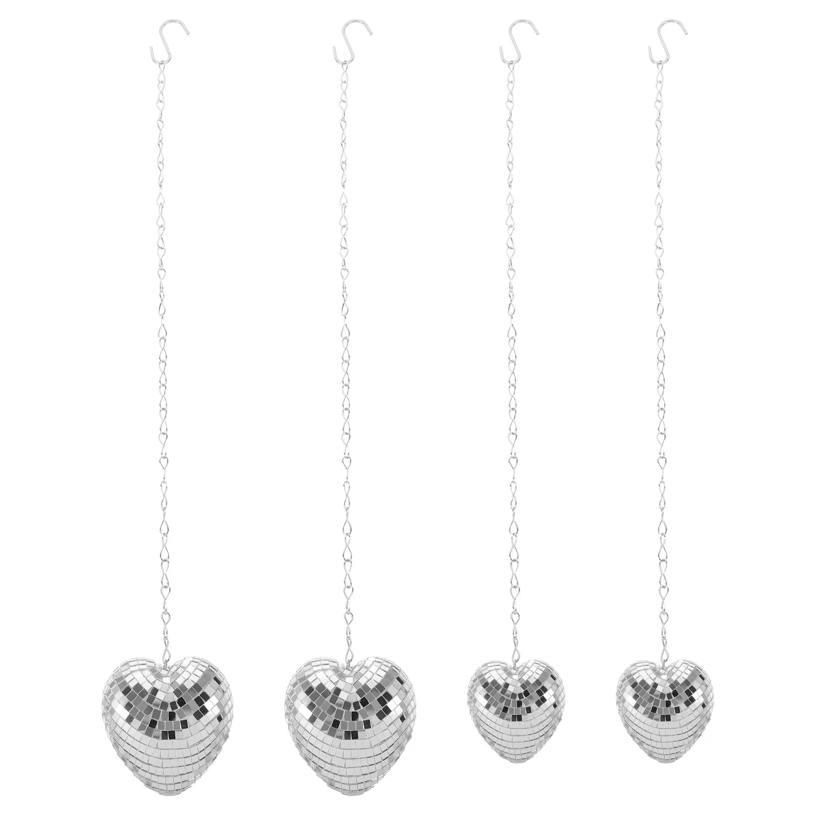 4Pcs Lightweight Shiny Heart Disco Ball Hanging Party Decoration Mirror Glass Ball for Ceiling Tree Vase Cake Backdrop Festive