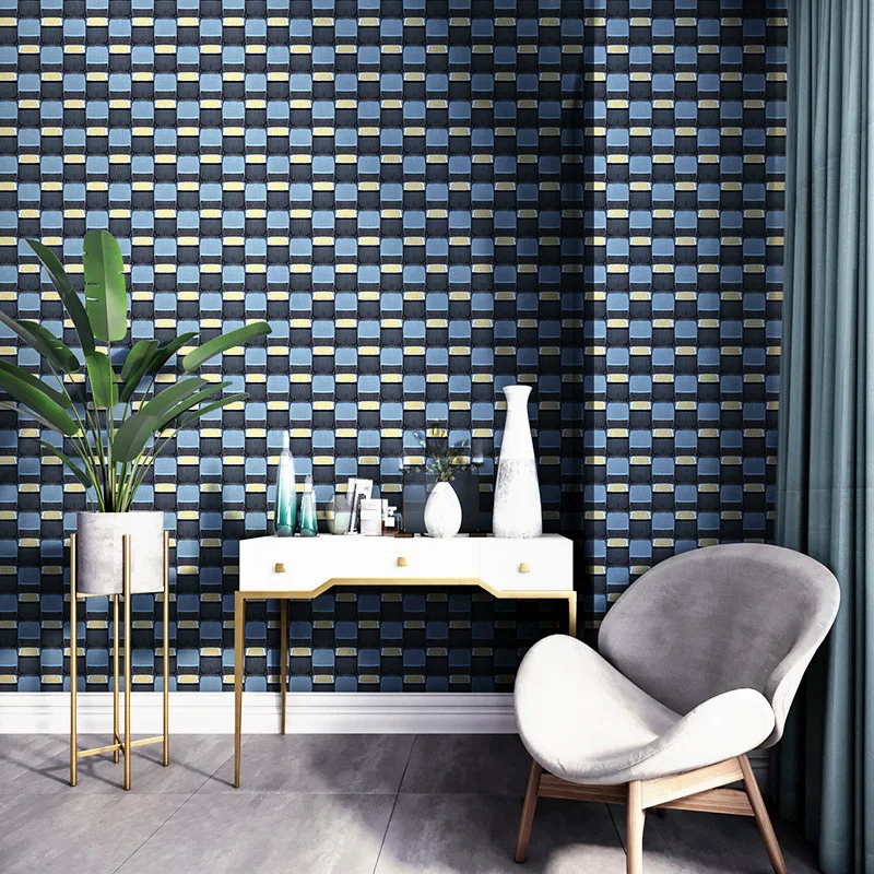 

ins wallpaper blue mosaic lattice modern simple clothing store living room dining room bedroom nordic wallpape