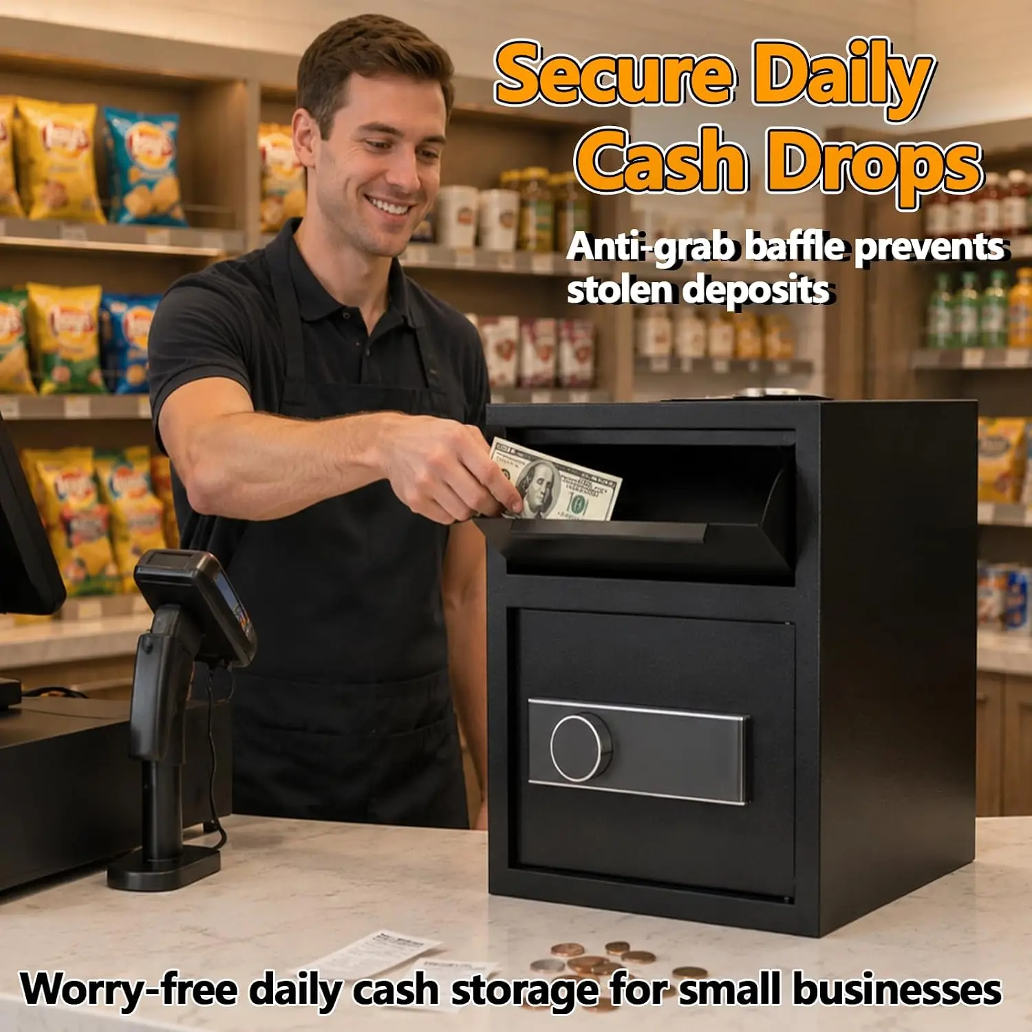 2.6 Cub Depository Drop Safe Fireproof, Front Drop Slot Lock Box with Digital Combination and Anti-Fishing, Silent Deposit Safe