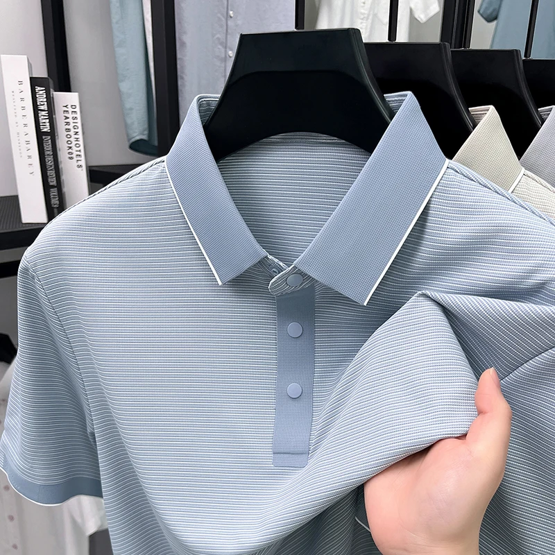 Personality striped short sleeve men's polo shirt high-quality luxury new summer comfort breathable casual fashion lapel T-shirt