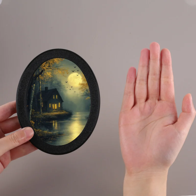 

Овальная фоторамка — дождевик Moonlit с осенними деревьями и полной луной, богемное украшение для дома