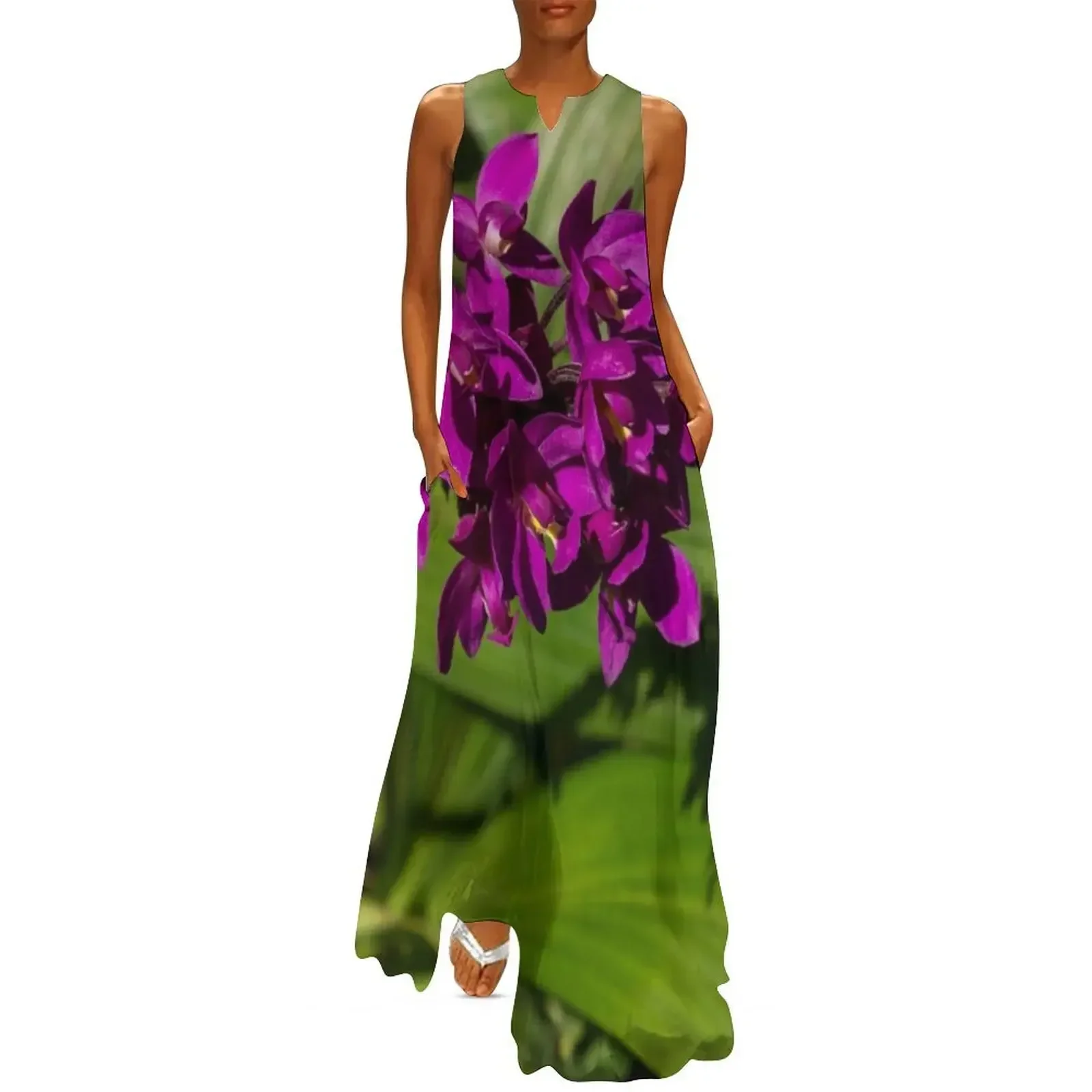 

Hot Pink Orchids - Exotic Tropical Shadows Long Dress dress luxury women's party dress evening prom Women's