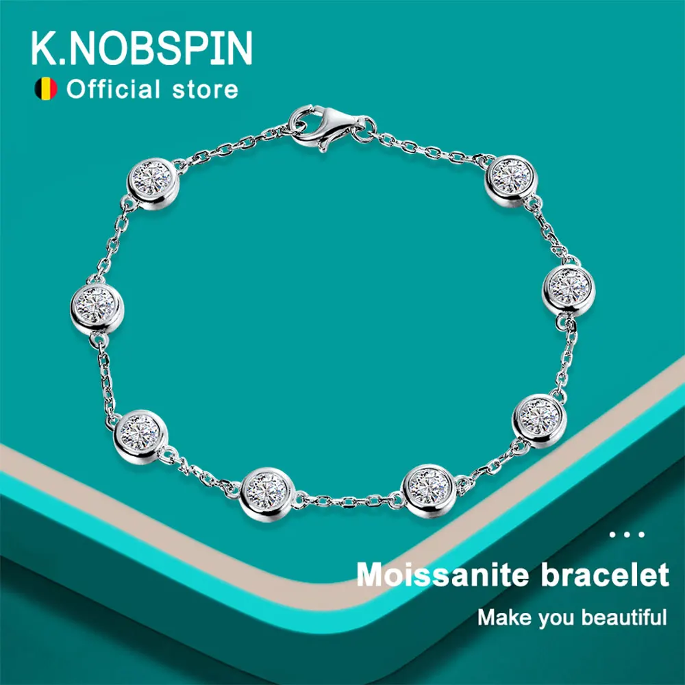 KNOBSPIN D VVS All Moissanite Tennis Bracelet 4mm 2.4ct Lab Diamond Wedding Fine Jewelry 925 Sterling Sliver Bracelets for Women