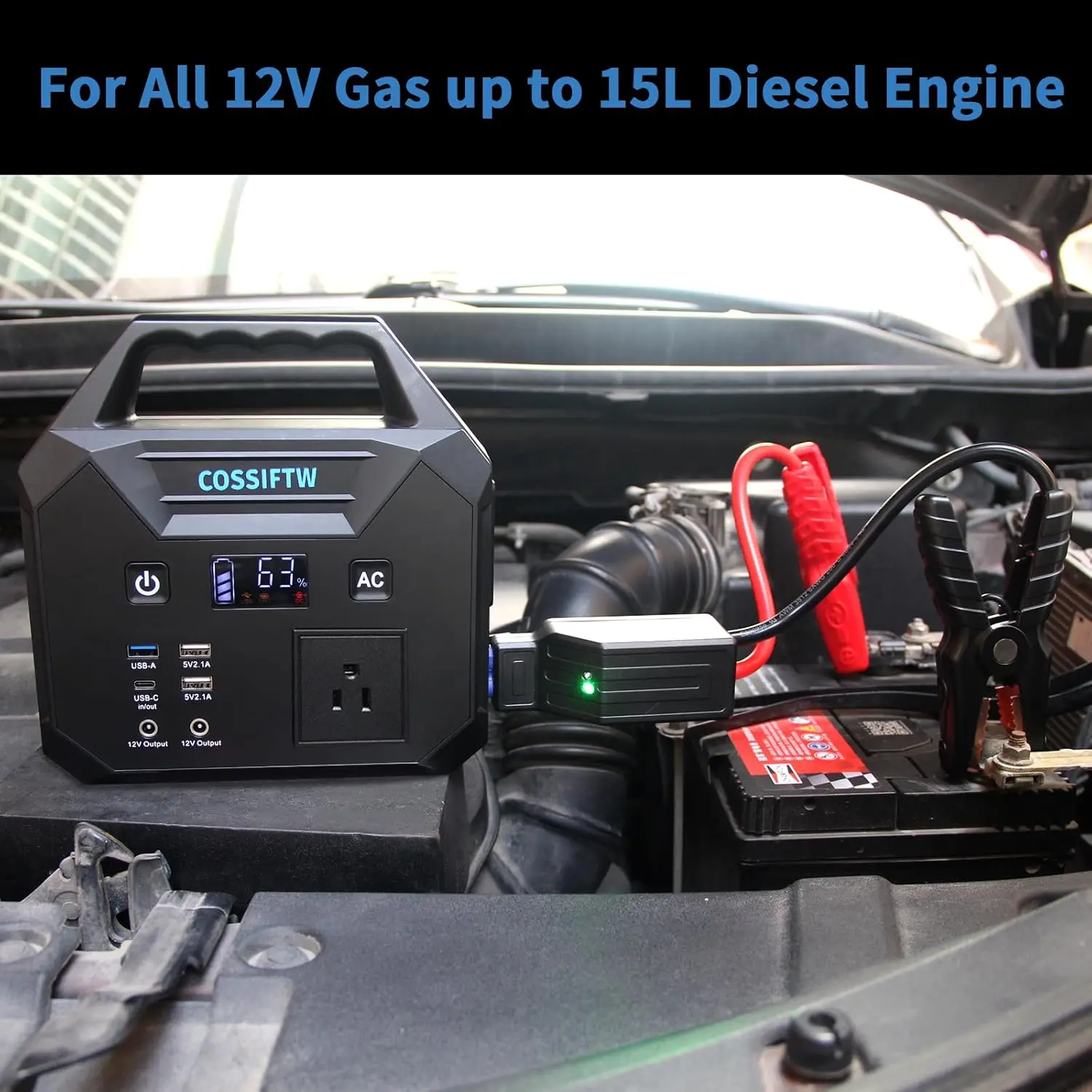 

10000A Heavy Duty Jump Starter, 200W Power Station with AC Port, 130Wh Battery, fits Trucks, RVs, Gas & 15L Diesel Engines
