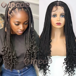 24 Inch Synthetic French Curl Braid Wig Full Lace Box Braids Goddess Wig with Wave Curly Ends Knotless Cornrow Plait Braided Wig