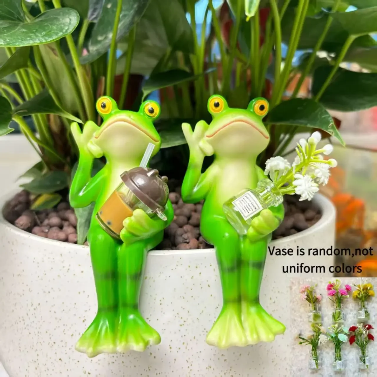Whimsical Resin Frog Figurines - Hanging Pot Edge Cartoon Decor, Animal Ornaments for Planter/fish Tank Sit/lie/stand Poses