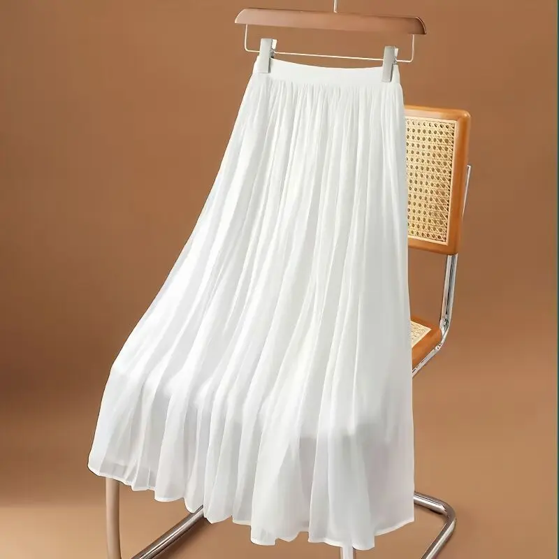 Summer Women's 2024 New Combination Elasticized Gauze Fashion Minimalist Commuter Solid Versatile Pleated Chiffon Half Skirt