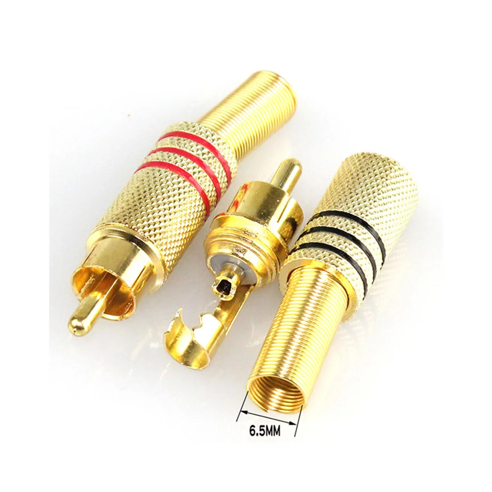 Musical Sound 24Pcs/Lot RCA Plugs Gold Plated Metal Spring Audio Vedio Speaker RCA Plug Connector Male Jack for Audio Cable