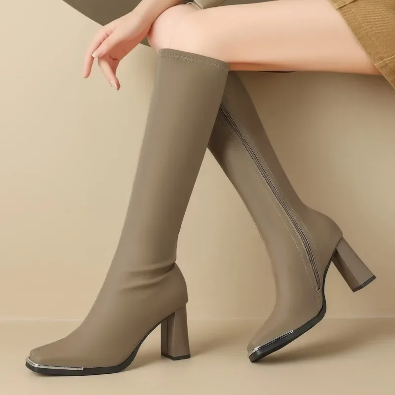 

High Heels Women's High Boots Fashion Chunky Shoes Knee High Boots Woman Luxury Pumps 2025 Winter Designer Femme Chelsea Botas