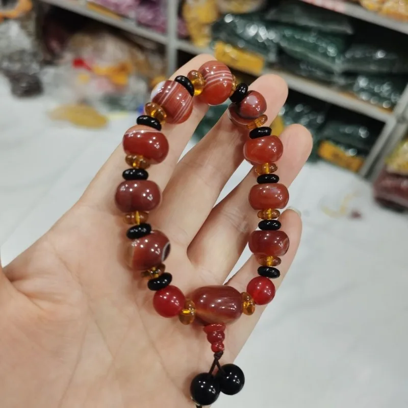 Natural Silk Agate Apple Bead Chalcedony Bracelet Fashion Men's and Women's Transshipment Bracelet Jewelry