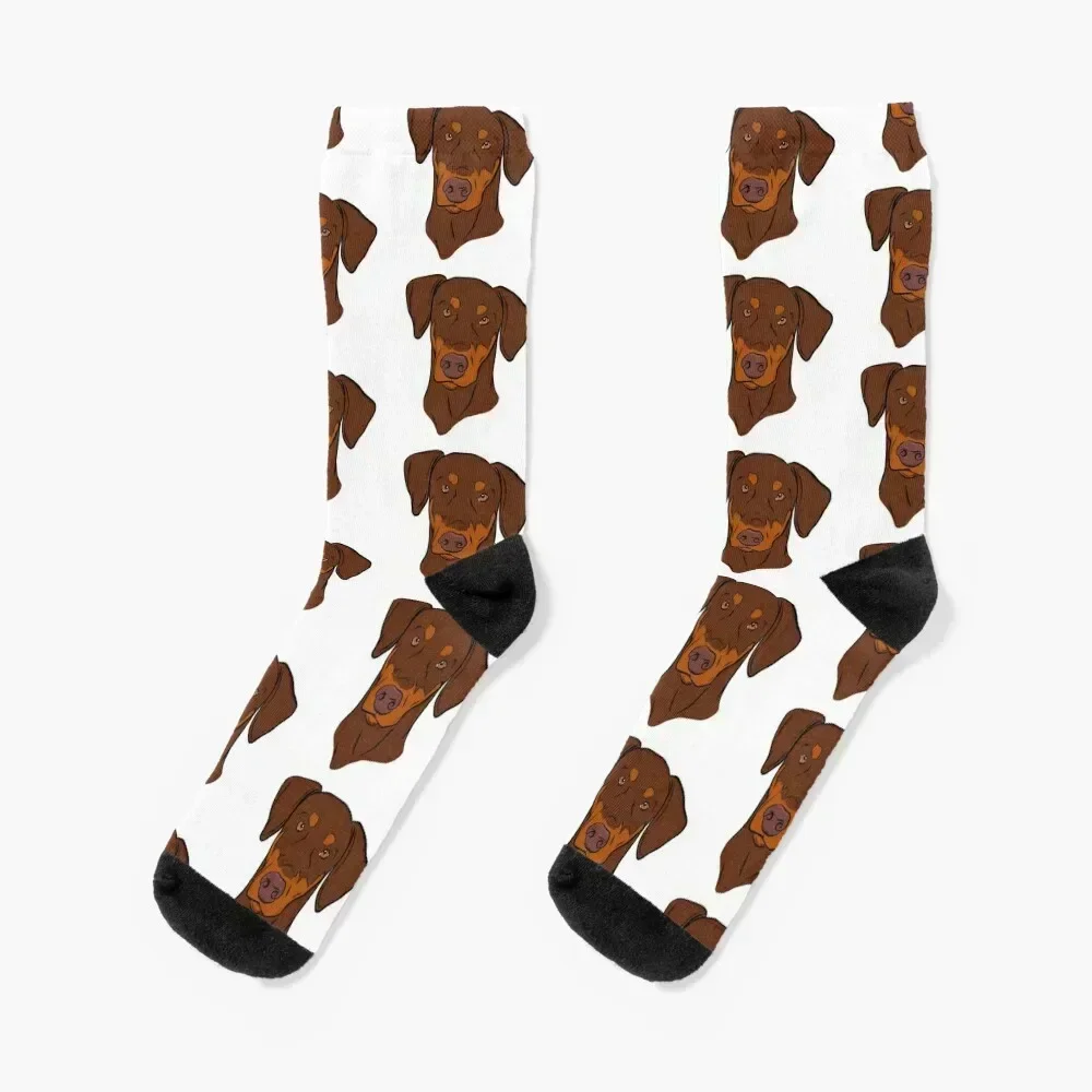 

Red and Tan Doberman Socks Novelties warm winter short japanese fashion Socks Women Men's