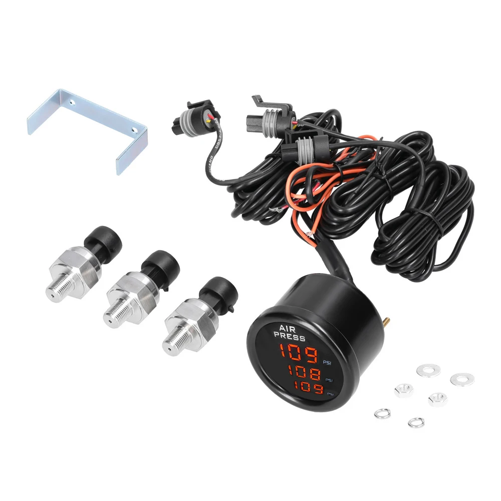 Car Air Pressure Guage LED Triple Digital Display With Standard 1/8Inch NPT Sensor Universal For 12/24V vehicles