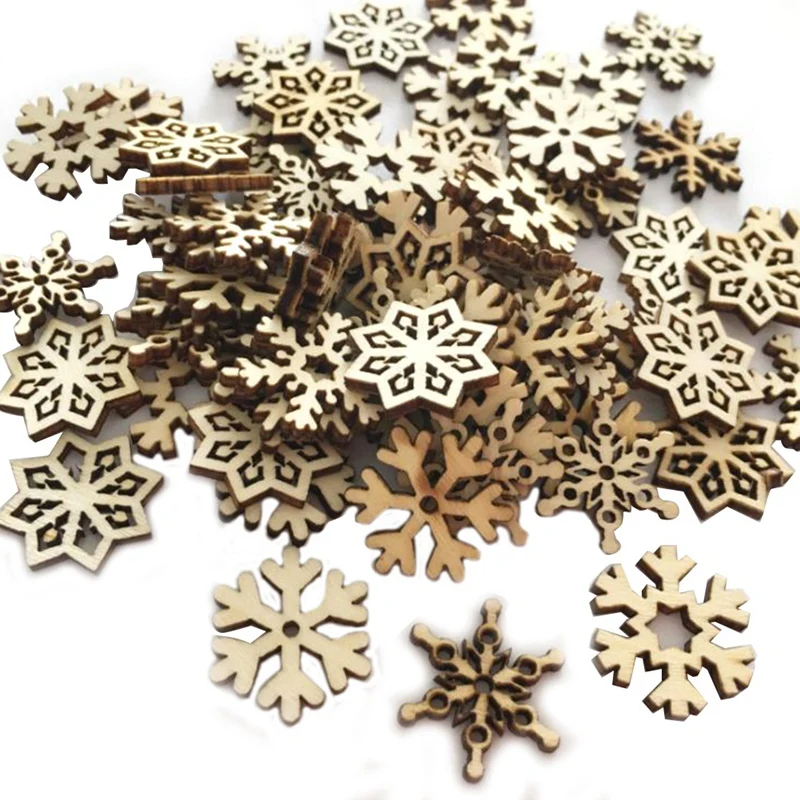 100Pcs Wooden Snowflakes Embellishments Cutouts Craft Ornaments Unfinished Wood Snowflake Hanging Ornaments