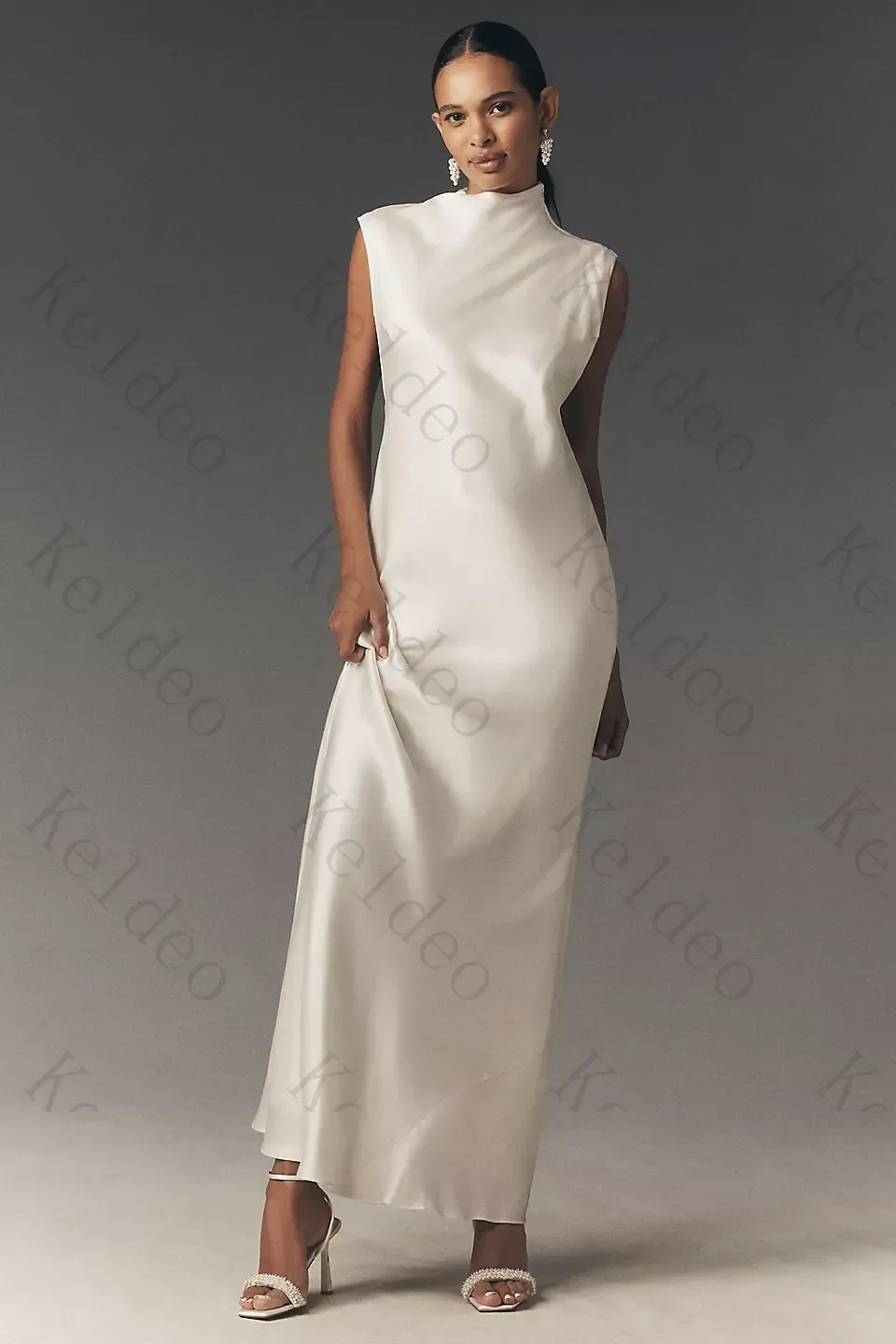 Customized Sexy Sleeveless High‑Neck Mermaid Wedding Dresses Exquisite Satin Open‑Back with Tie Detail Floor‑Length Bridal Gowns