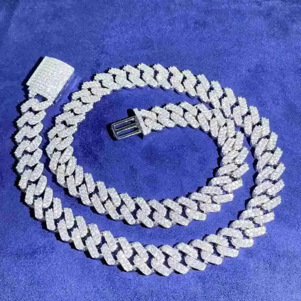 

2 Row Pass Test Diamond Moissanite Chain Necklace 12mm S925 Iced Out Hip Hop Jewelry