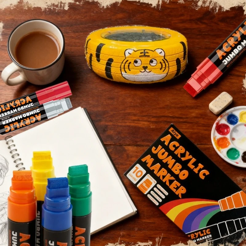 

10color Acrylic Marker Pen Set 15MM Pen Width Waterproof Non-fading for Painting Graffiti Illustration Poster Design