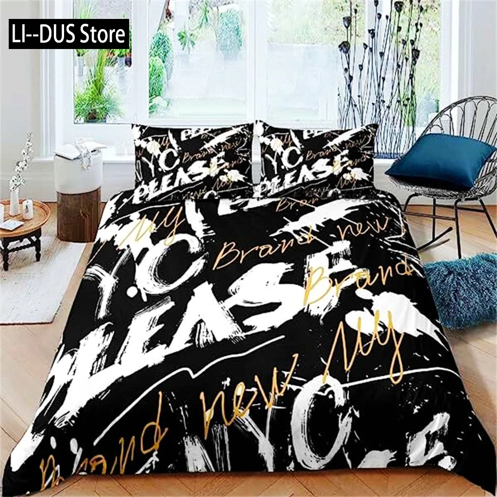 

Graffiti Duvet Cover Bedding Set For Teens Boys Colorful Graffiti Rock Music Sports Duvet Cover Kids Hip Hop Art Quilt Cover