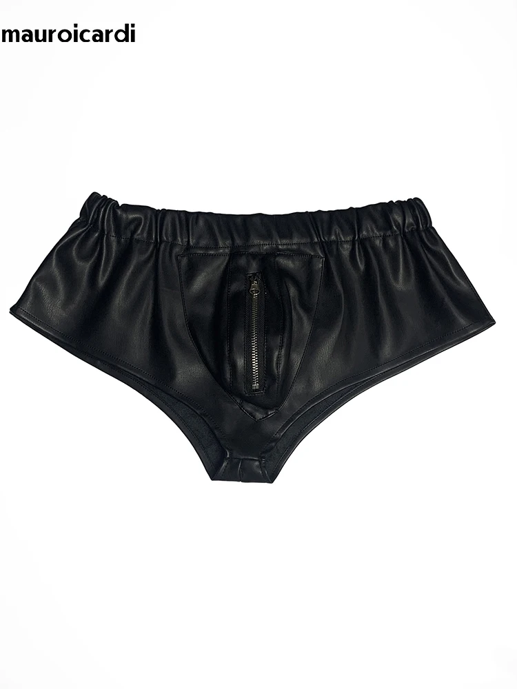 

Spring Summer Soft Fitted Black Pu Leather Shorts for Men Elastic Waist Luxury Emo Clothes Mens Underwear Sexy Red Thong 2025