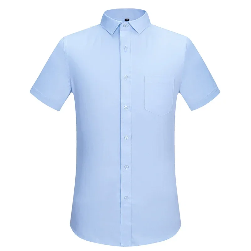 New in shirt 40%cotton plus size 8XL summer short sleeve shirts for men slim fit formal plain shirt double collar office clothes