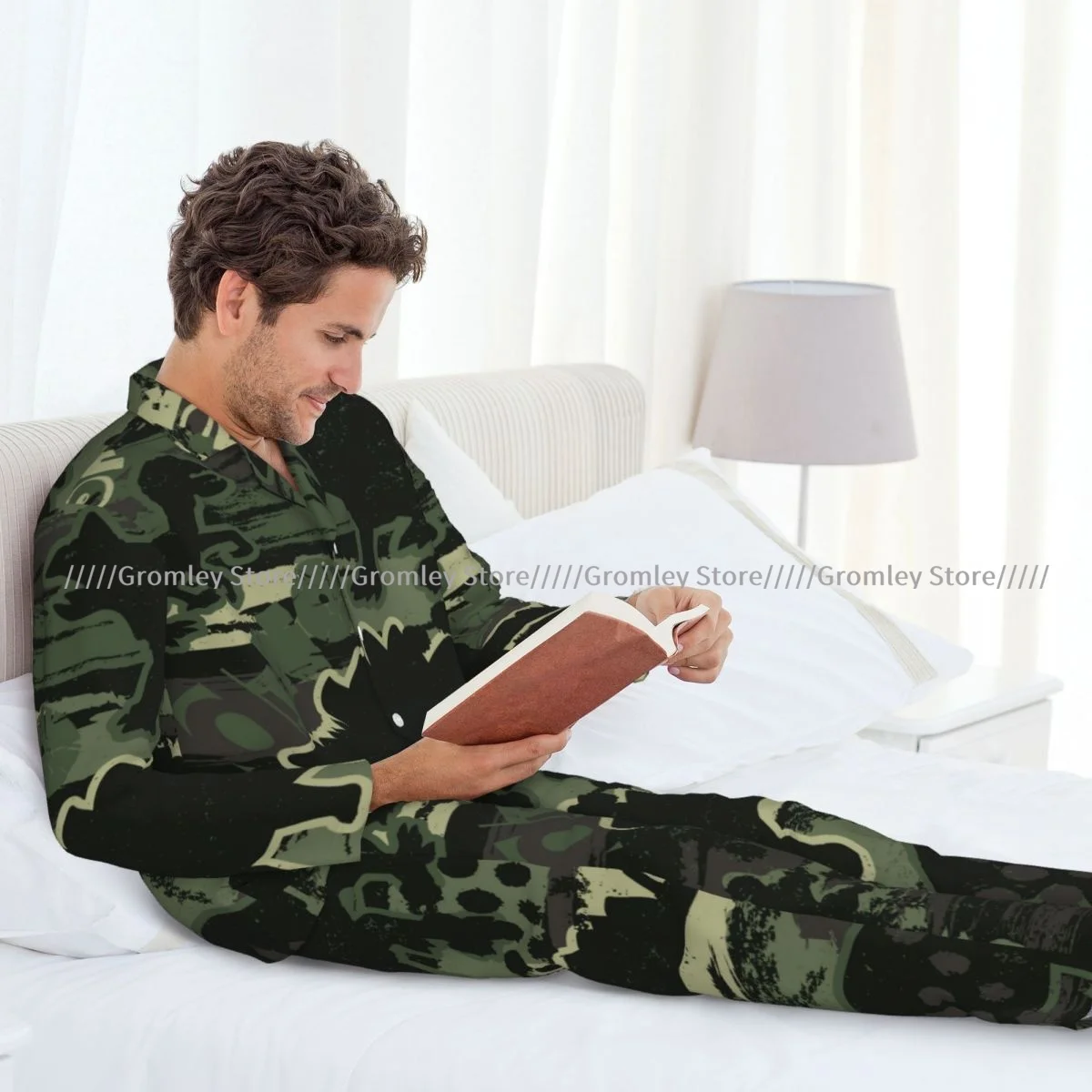 Men Pajama Sets Camouflage Dinosaur Boys Pattern Sleepwear Long Sleeve Nightwear Male Homewear