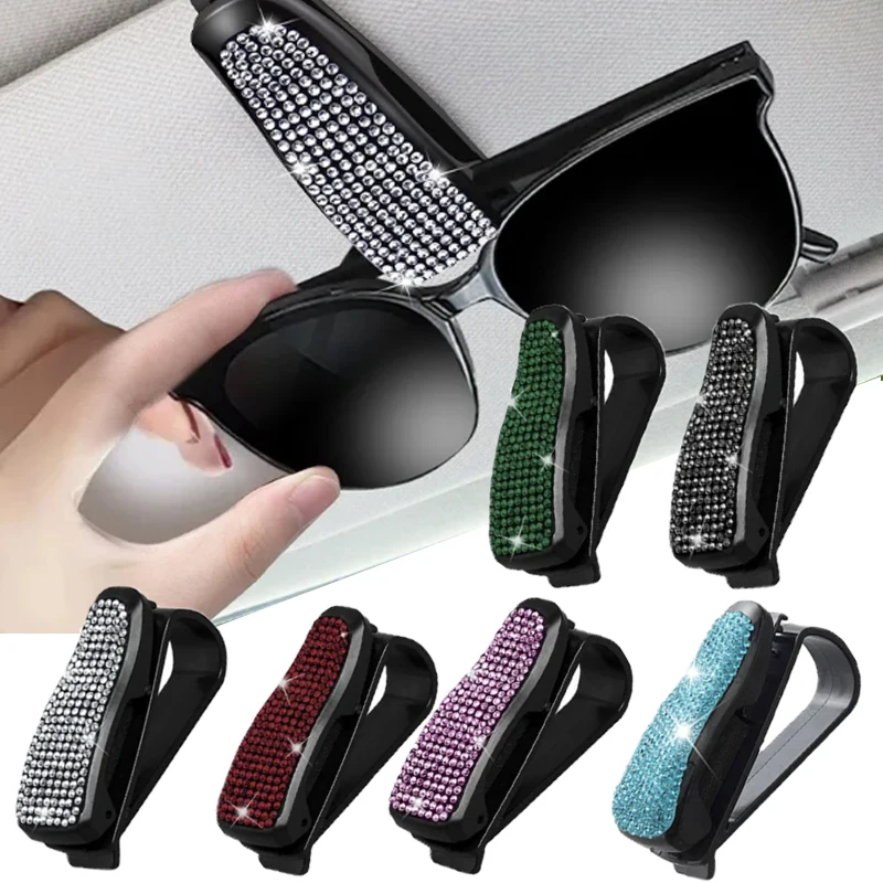 

Car Visor Rhinestone Sunglasses Holder Portable Universal Myopia Glasses Holder Multi-function Ticket Holder Car Accessories