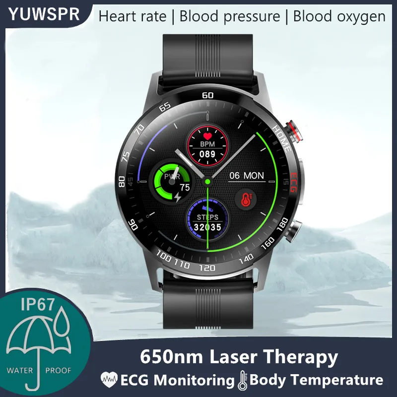 

Smart Watch Men Laser Treatment ECG Heart Rate Fitness Tracker Smartwatch Women Blood Pressure Blood Oxygen For iOS Android F600