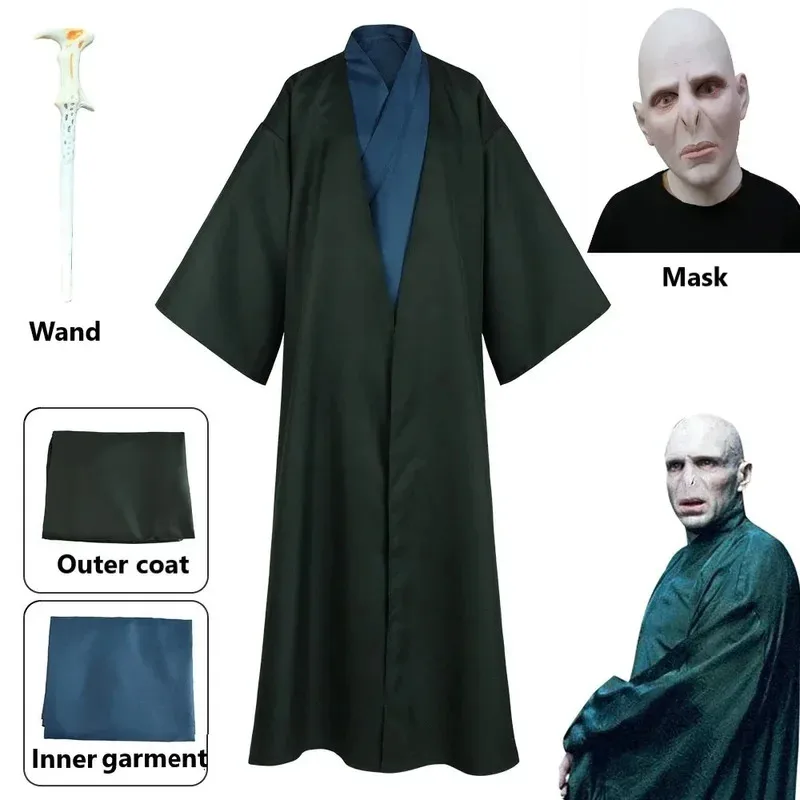 ♥   2025 novo adulto senhor voldemort filme cosplay traje máscara varinha capa de halloween verde escuro festa robe capa uniforme escolar ★ ☆ ly99