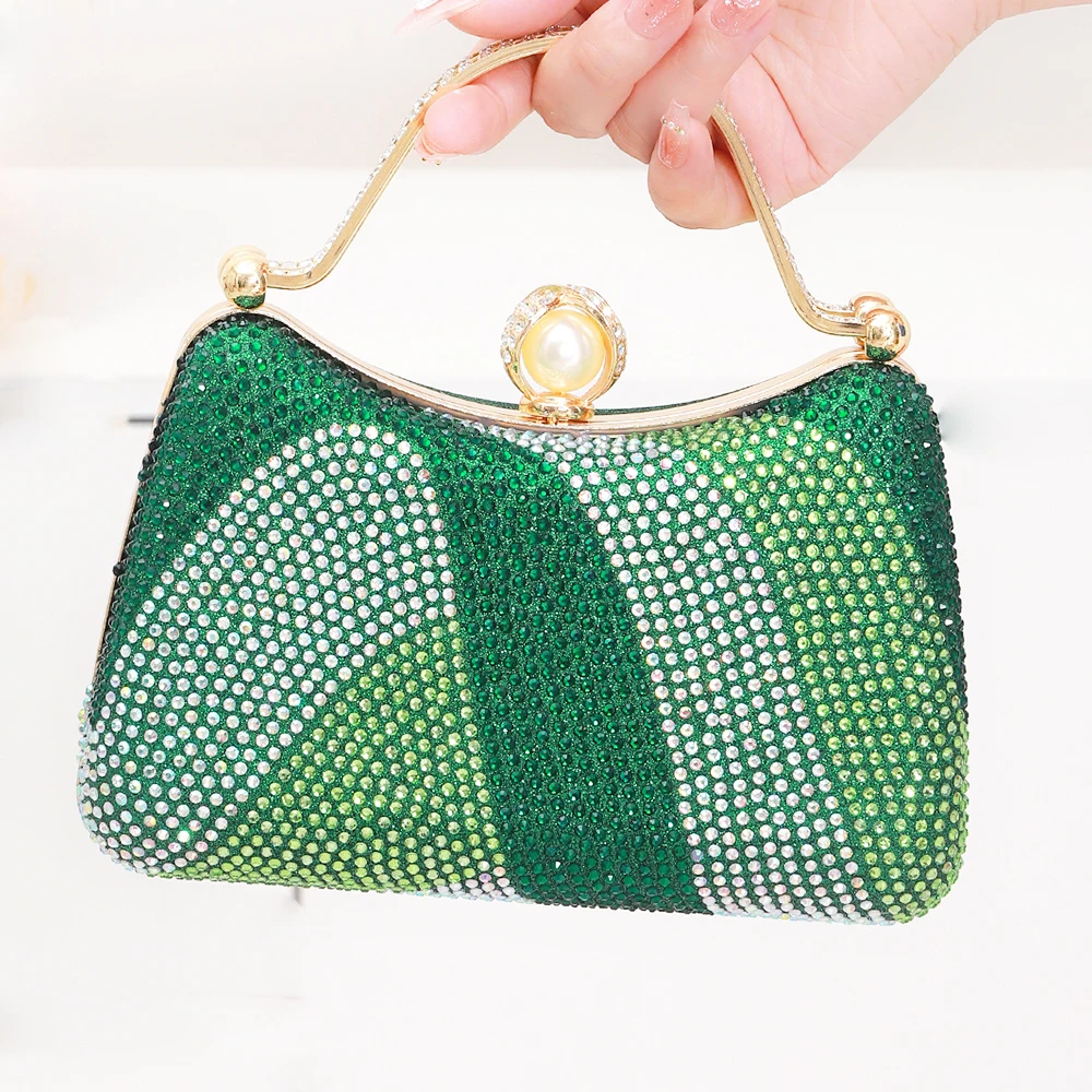 

Green/White Diamond Top-Handle Clutch Purse Rhinestone Evening Bag Crystal Wedding Clutch Handbag Bridal Party Minaudiere Bag