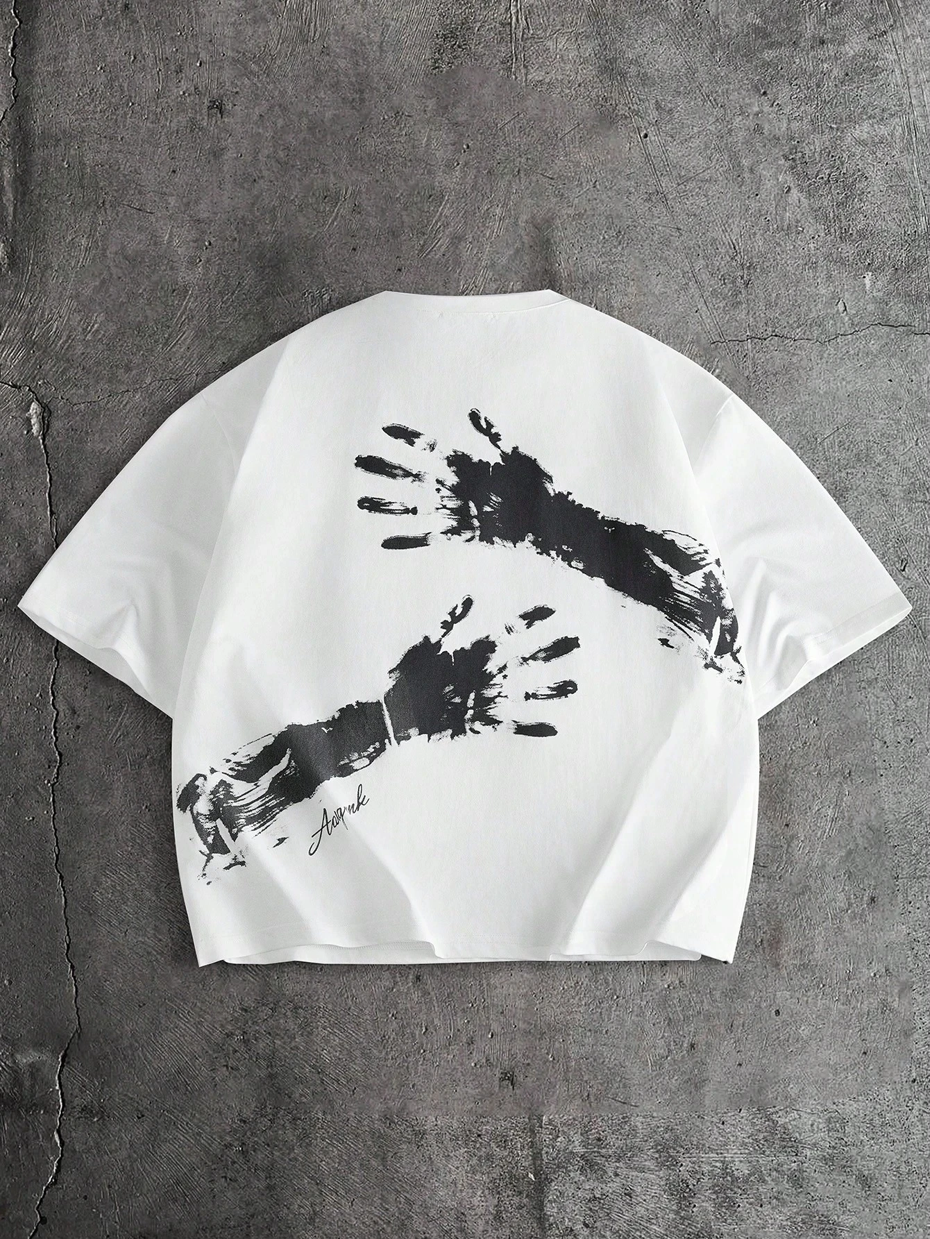 2026 New Parent‑Child Matching Oversize Cotton Tee Retro Black Ink Hand Palm Print Signature Abstract Graphic Sleeve T‑Shirt