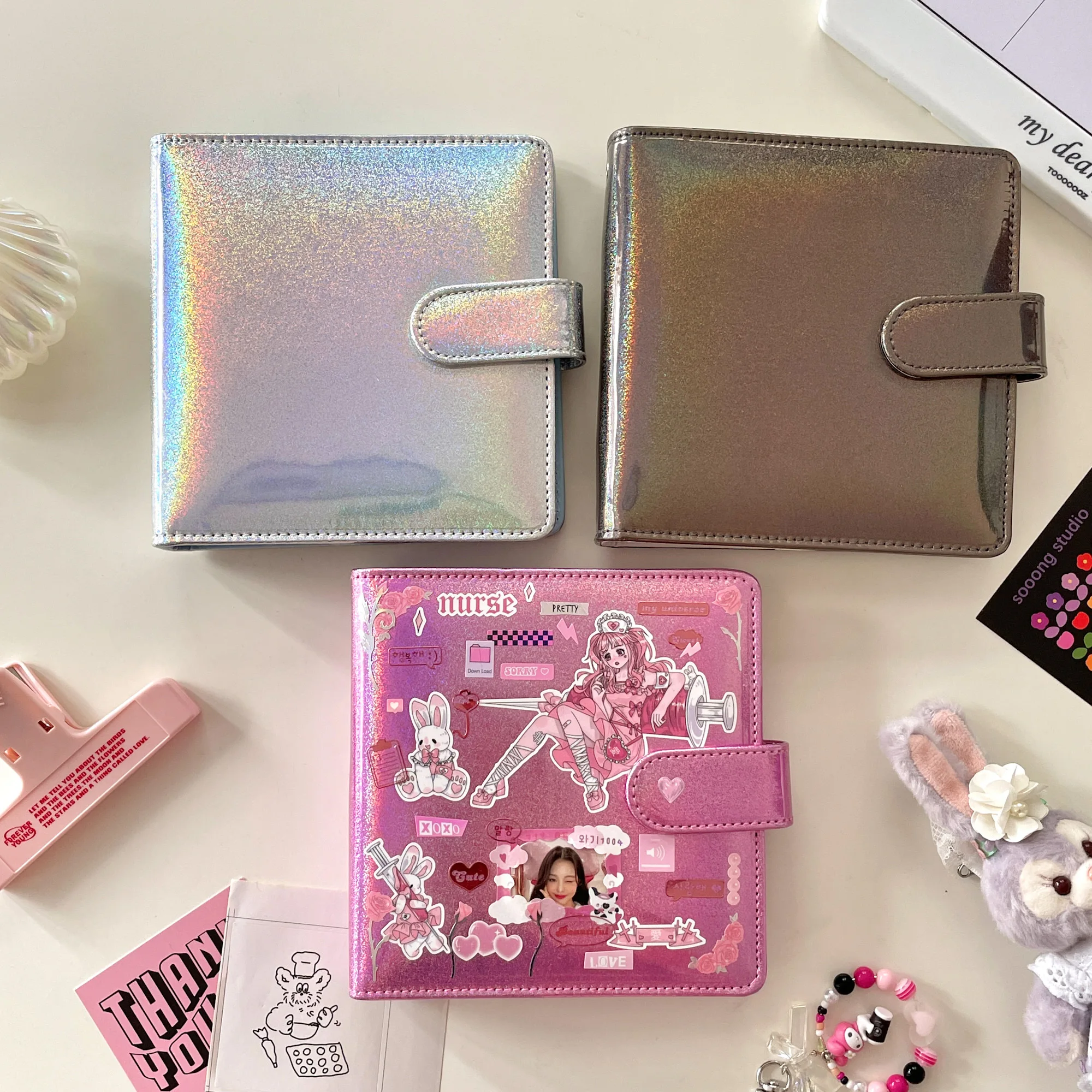 MINKYS New Square Laser Bling PU Leather Photocards Collect Book Binder Notebook Cover Diary Agenda Planner Stationery