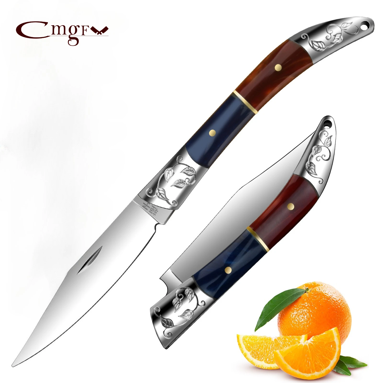 Image of Klappmesser aus Edelstahl zum Schneiden und Zerteilen von Fleisch mit Vintage-gestaltetem Griff, multifunktionales Taschen-Obstmesser.