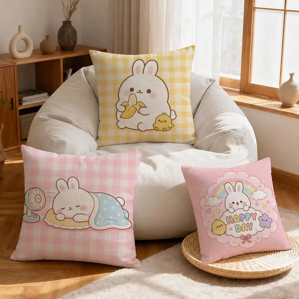 Character Molang Cushion Cover Linen Anti-Mite Antibacterial Cushion Cover Invisible Zipper Sofa Decor