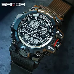 SANDA-Montre à quartz de style G pour homme, montre-bracelet numérique LED, montre de sport militaire, étanche à 50m, haut, électronique masculin