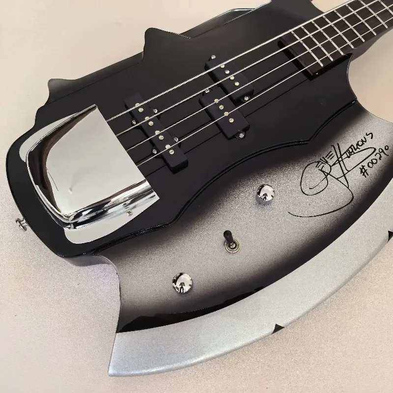 Black Silver Burst Kiss Signature Axe Electric Guitar Bass Gene Sim 4-strings PJ Pickup Heavy Metal Stage Axe Bass Hot Sale New