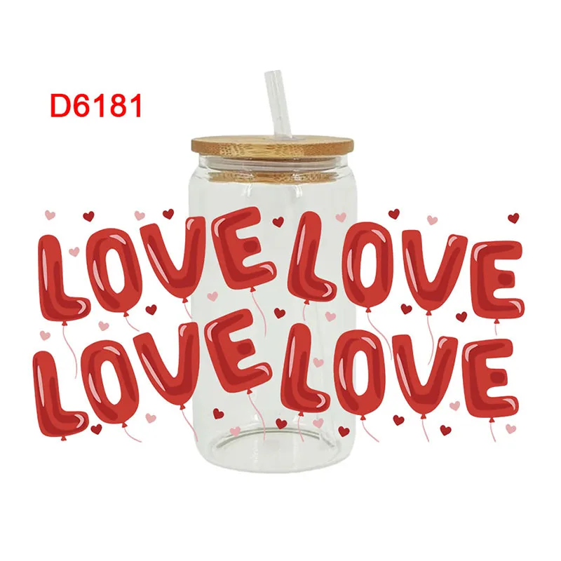 UV DTF Sublimation Stickers Rose Gift Love Valentine's Day Hearts Cow Boy Printed For 16oz Libbey Glasses Wraps D6047