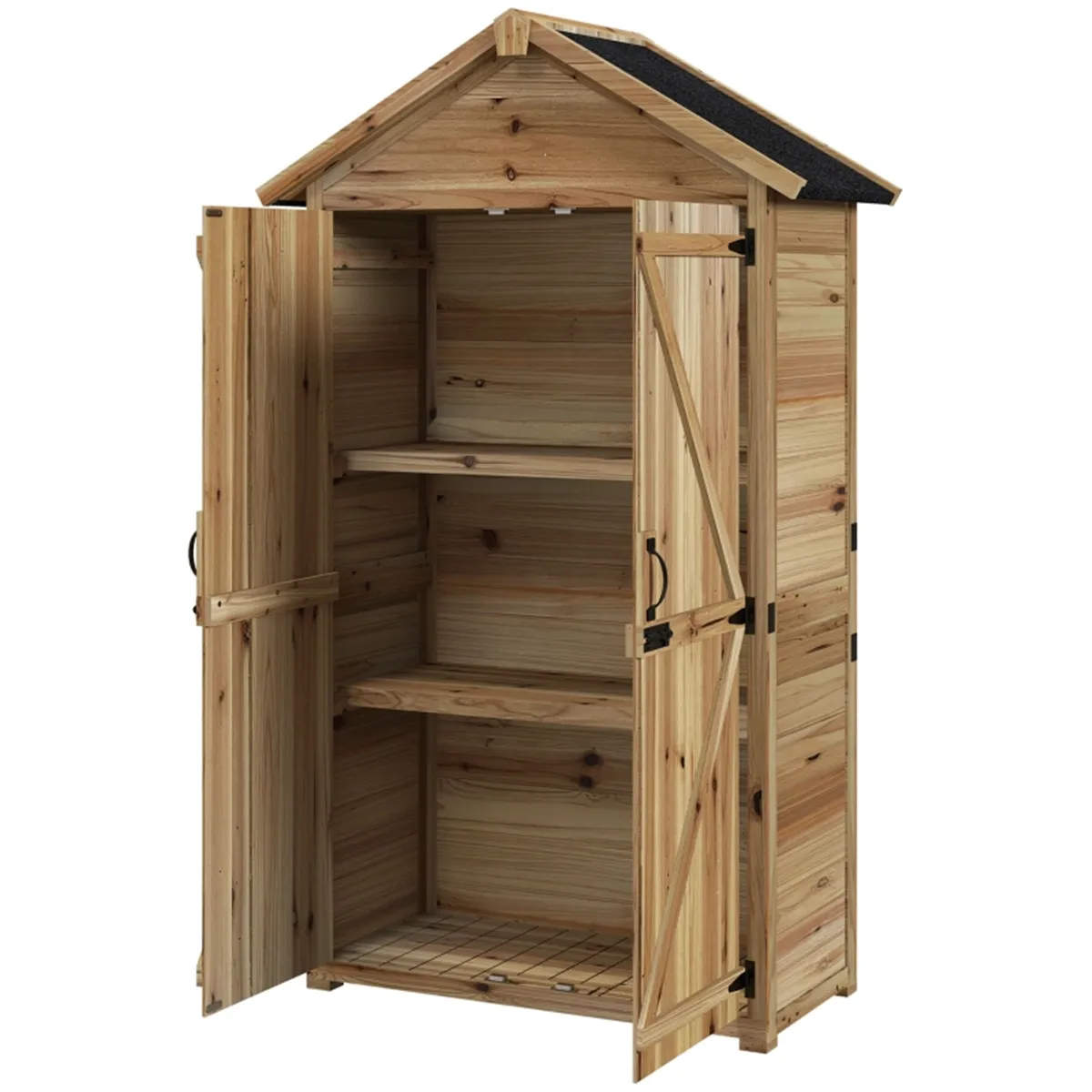 

Wooden Garden Shed Outdoor Wooden Shed with Double Doors & Windows, for Storage & Workspace