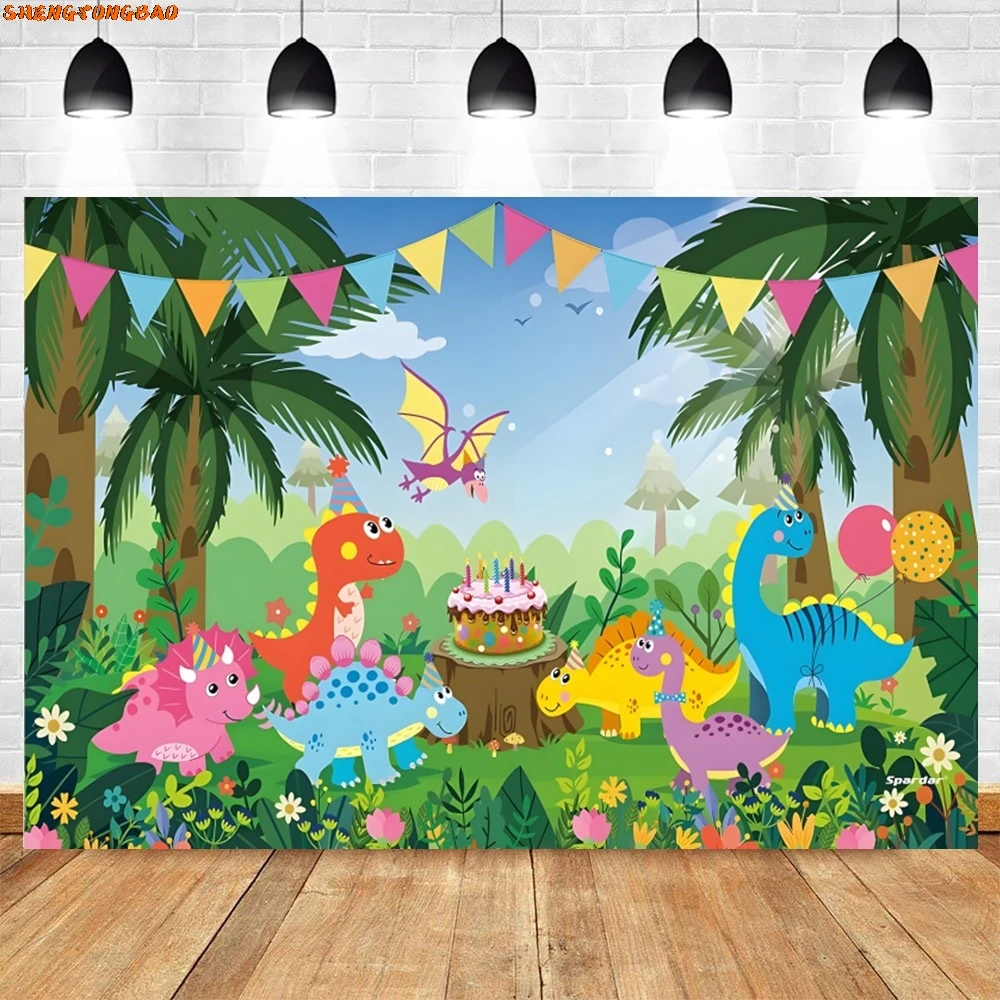 Toile de fond de photographie de thème de parc de dinosaure pour la fête d'anniversaire de garçon et de fille, accessoires de décor de douche de bébé de nouveau-né