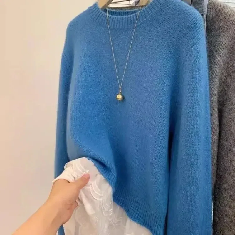 

Full Sleeve Long Neck Outerwear Knitwear Loose Women's Crew Neck Lace Splice Oversize Sweater New Arrival Summer Lazy Style