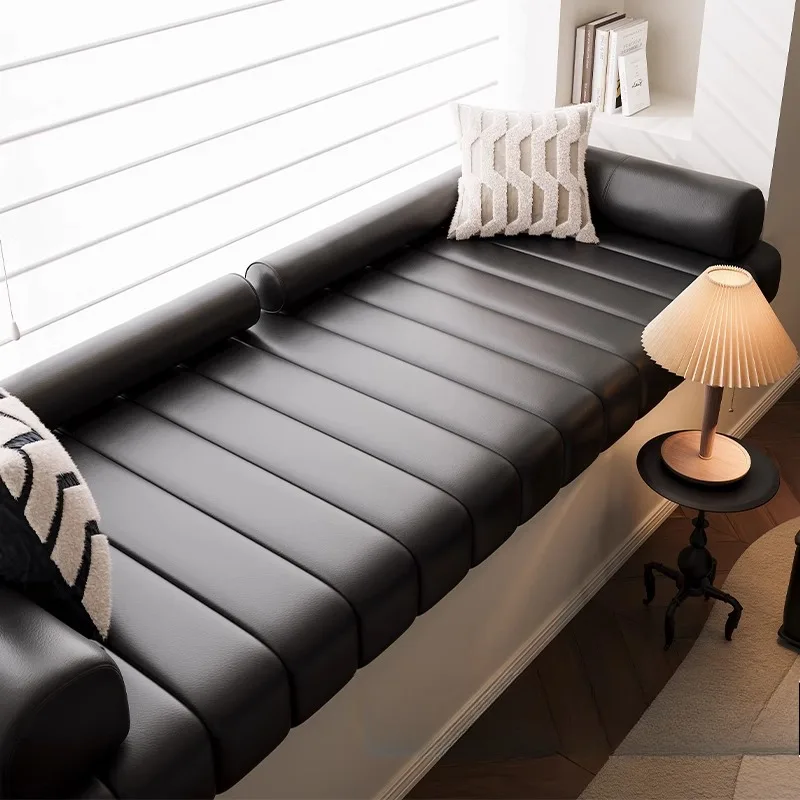 

2024 new French light luxury high-end technology leather sponge bay window mat window sill mat imitation leather solid wood