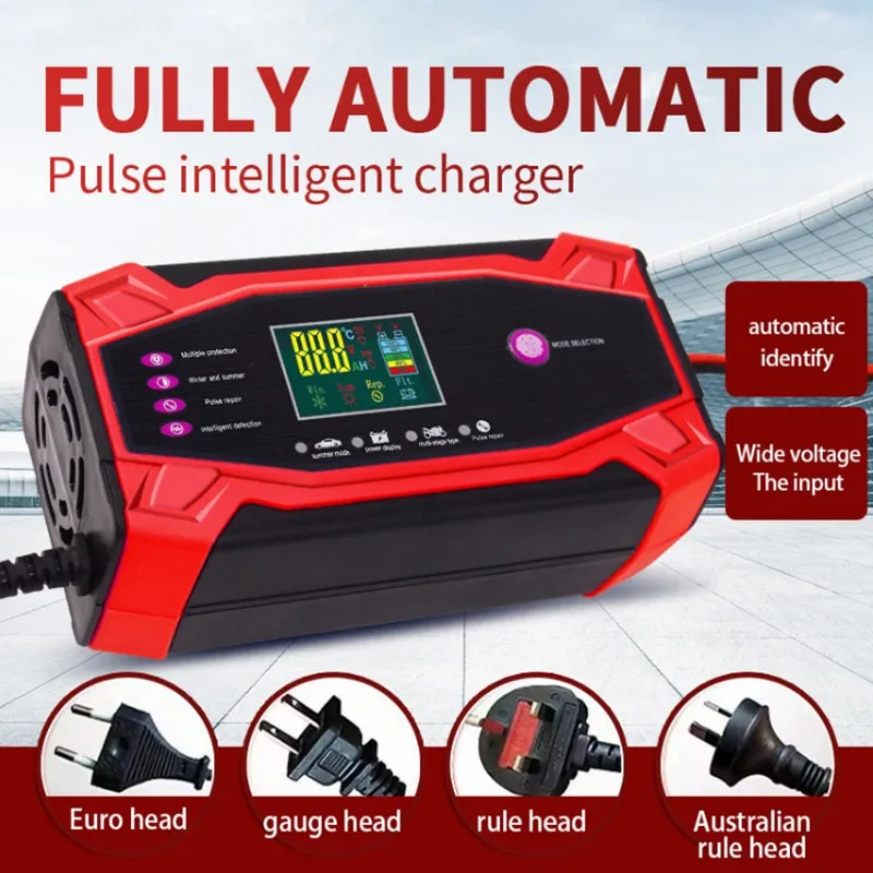 Cargador de batería de coche totalmente automático, 12V, 12a, 10A, 160W, reparación de pulso de carga de 7 etapas para AGM GEL WET plomo ácido