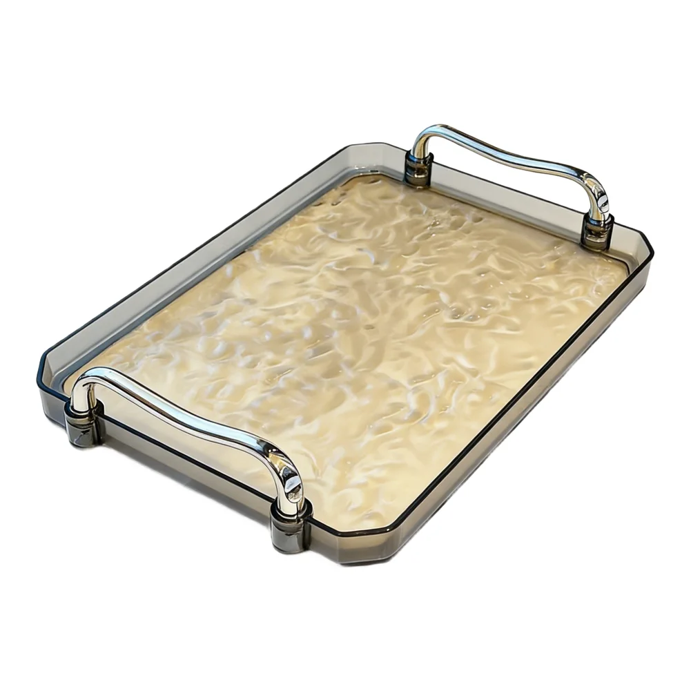 Water Ripple Luxurious Storage Tray Household Transparent Rectangular Service Tray Decorative With Handle Tea Cup Tray
