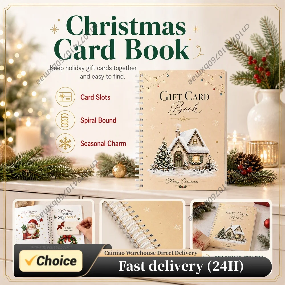 Holiday Paper Card Holder Book 210x150mm Spiral Bound Christmas Notebook for Festive Party Hosts Families