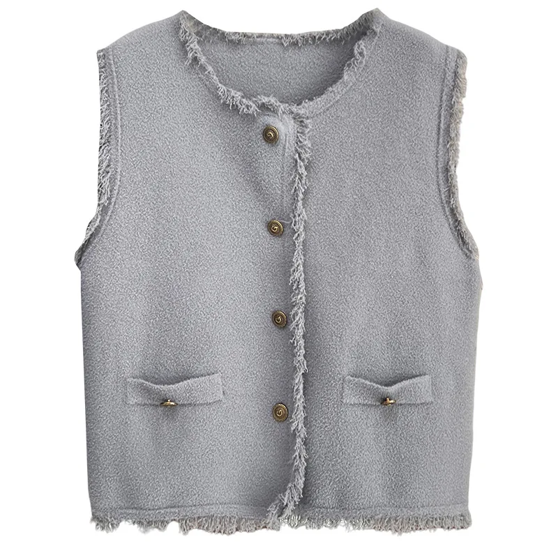 Plus Size Women Sleeveless Vest Fall New Fashion Temperament Tassels Chic Knitted Woolen Waistcoat 2422