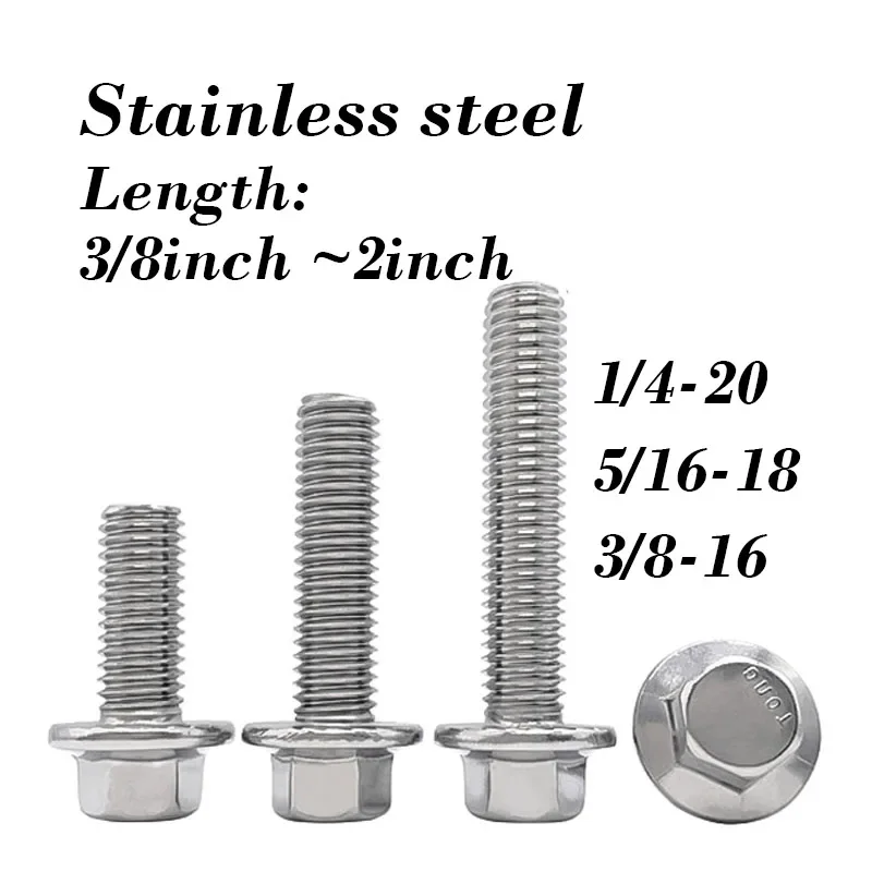 

Flange Head Bolt Hexagon Head with Serrated Washer Screw 1/4" 5/16" 3/8" Stainless Steel Cap Screw