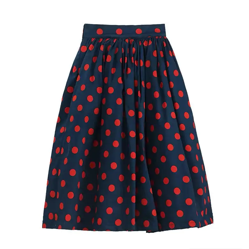Spring and Autumn Hepburn Peacock Blue Polka Dot Skirt Printed Puffy Hepburn A-line Skirt Ol Women Belly Covering Hot Style