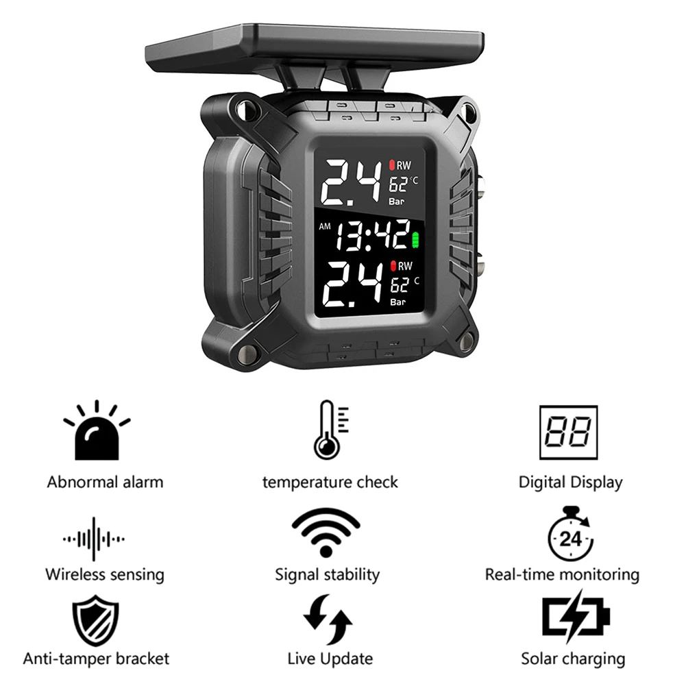 Solar Lade TPMS Motorrad Reifendruck Sensoren Motorrad Reifendruck Überwachung System Reifen Temperatur Alarm System – Detail 2