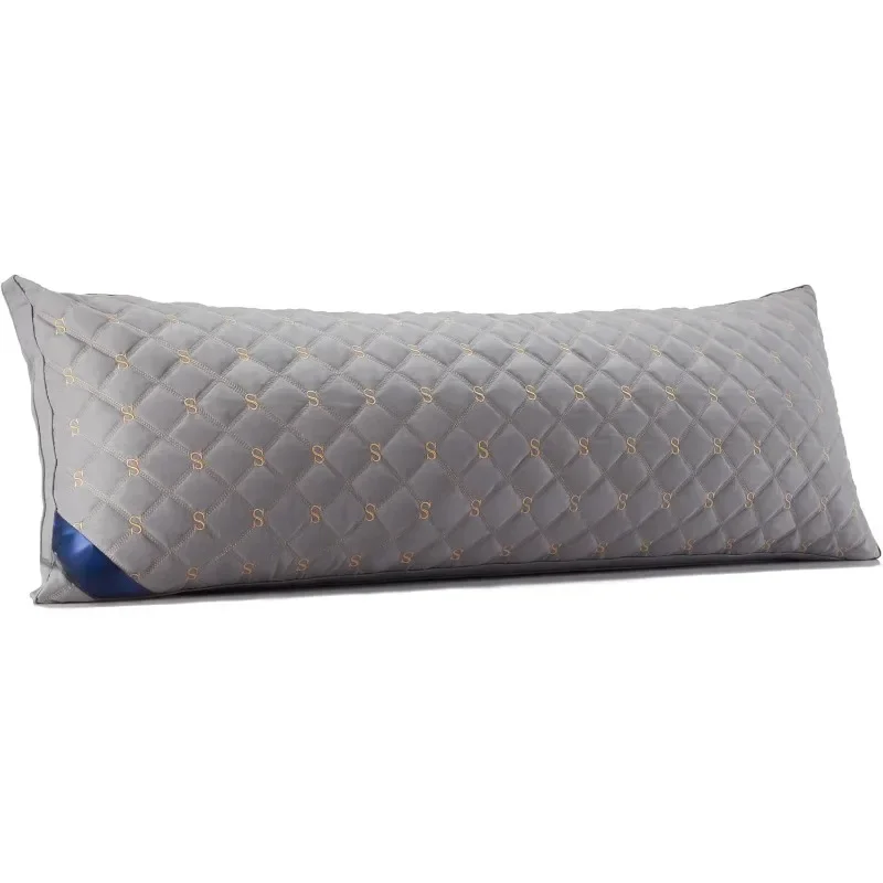 Body Pillow for Adults- Adjustable Loft Quilted-  - Down Alternative Pillow (Gray-LightGray, 21”x54“)