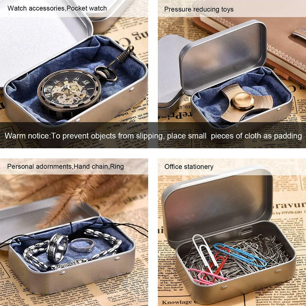 6Pcs Metal Box Tin-Plated Container Empty Hinged Lid Small Empty Storage Box Rectangular Containers Portable Metal Storage Box