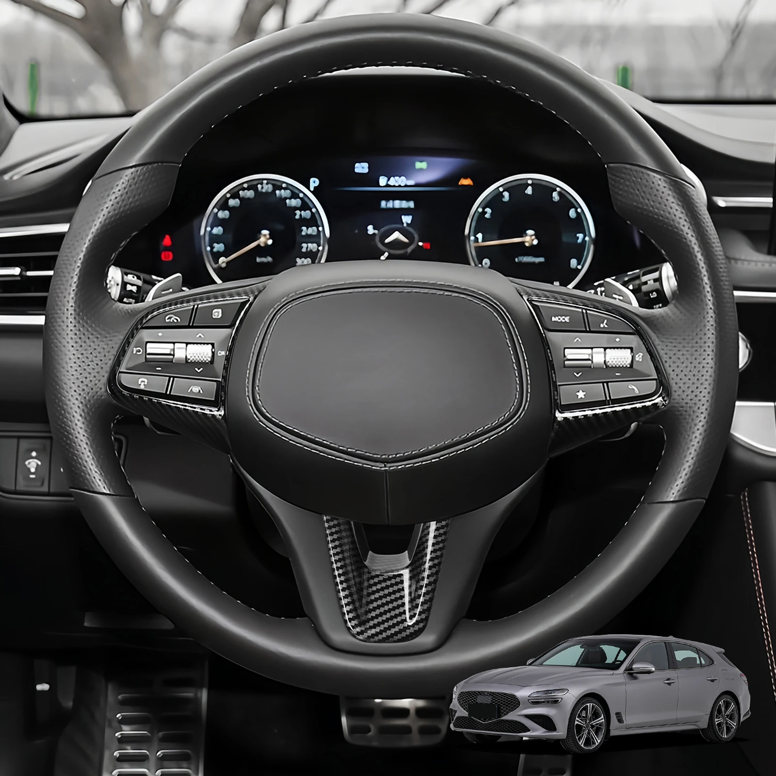 

Углеродное волокно ABS, крышка кнопки рулевого колеса под подбородок, рамка для Genesis G70 2019-2026