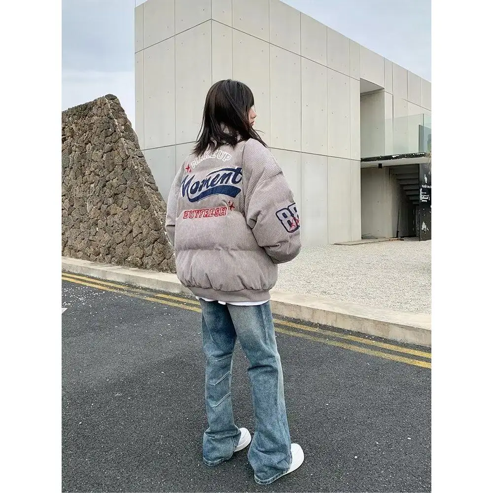 Thiened الأمريكية سروال قصير مطرز القطن Jaet الرجال النساء فضفاض الربيع ملابس خارجية Faion العلامة التجارية القطن معطف مبطّن #5